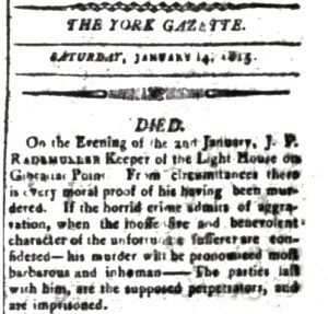 York Gazette Report 14 January 1815